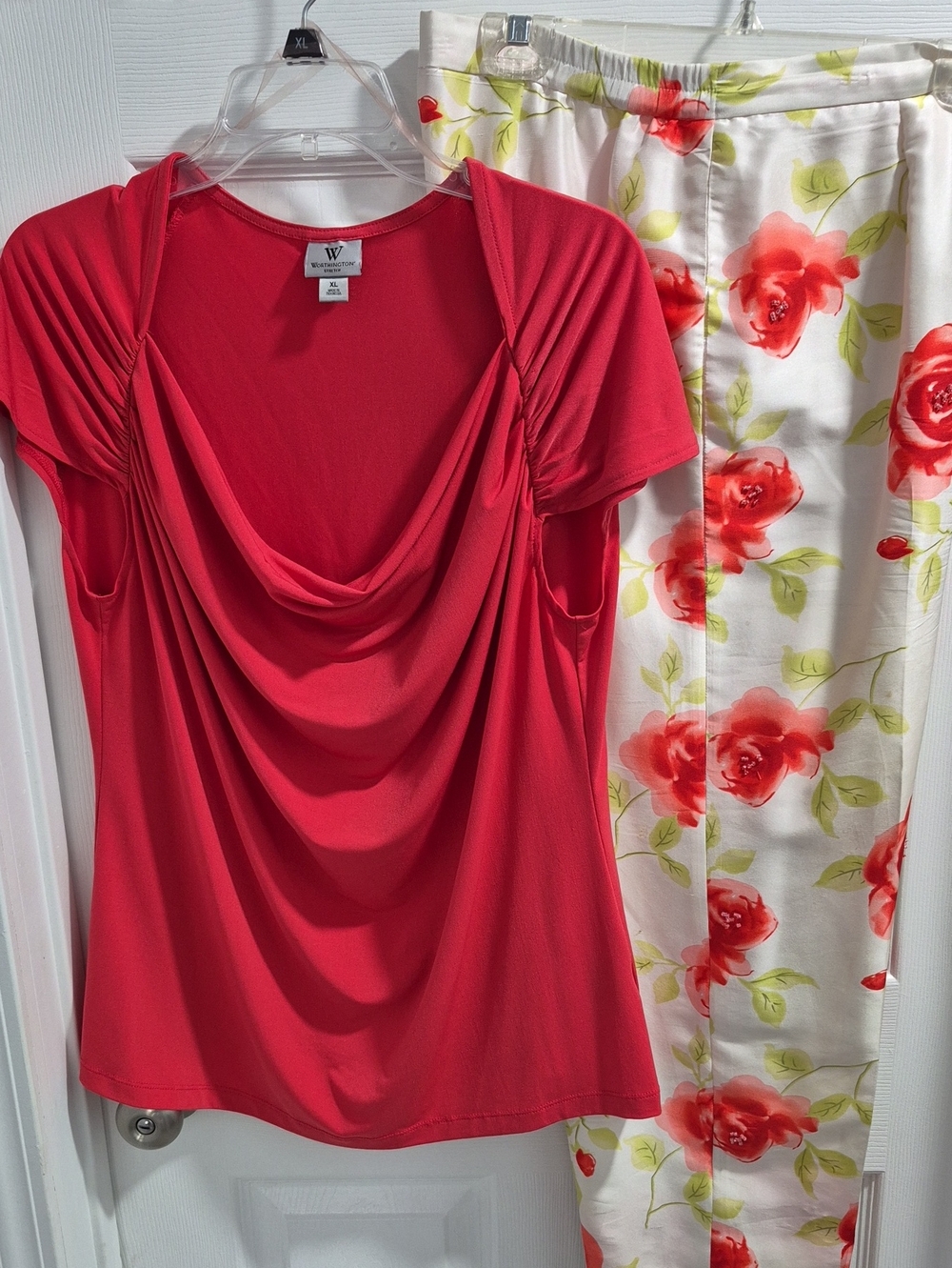 Silk Capri by I.S.C. with Red Floral Accent, Worthington XL Top
